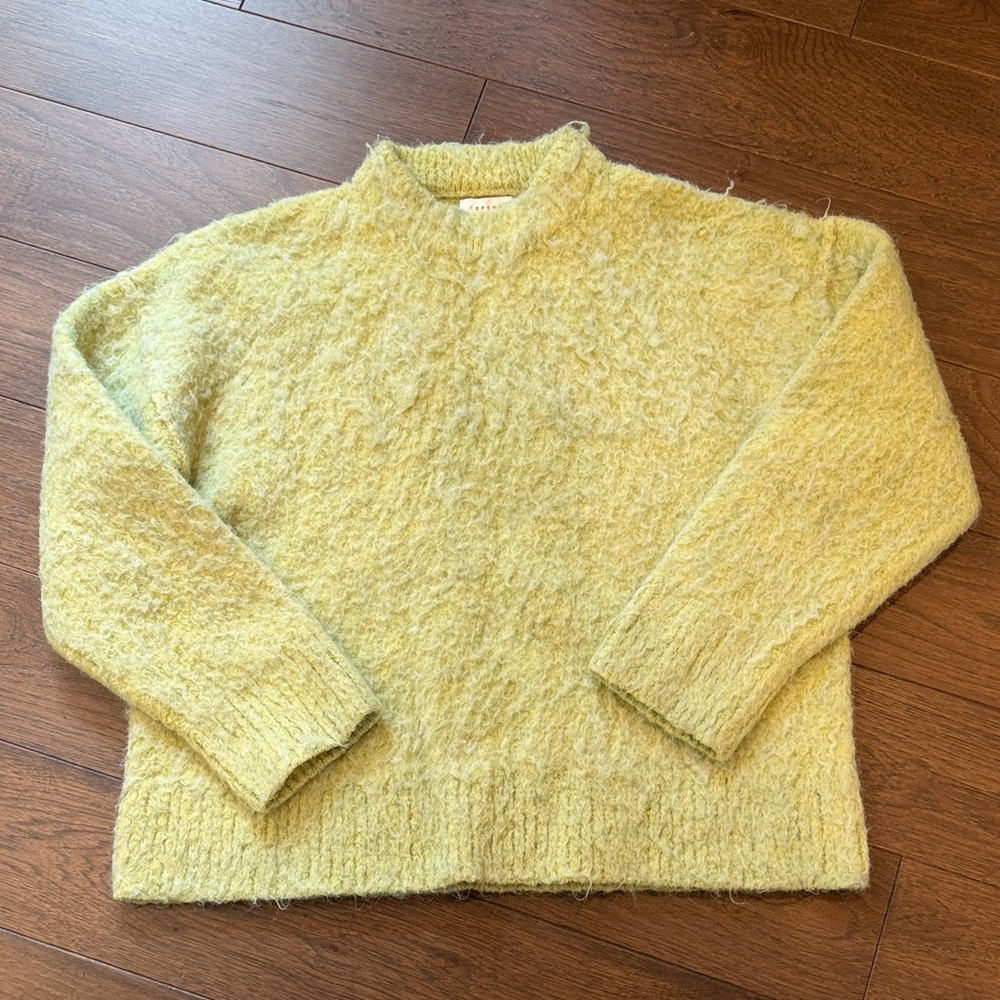 Topshop Fuzzy Women's Light Green Textured Sweater Size UK Small US 4-6 C22-040